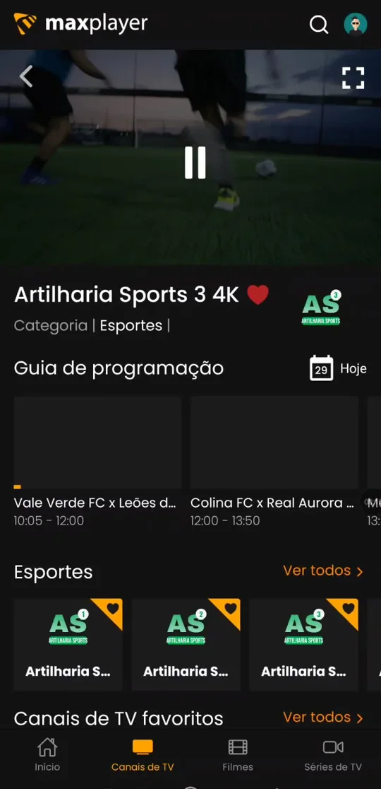 Live channels with a program guide