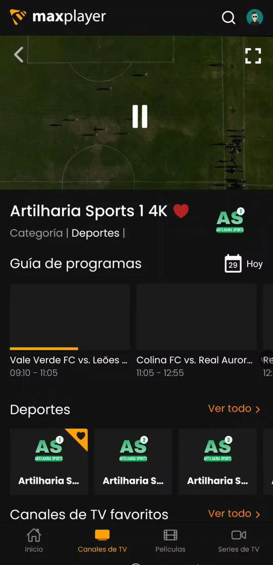 Canales en vivo con guía de programación