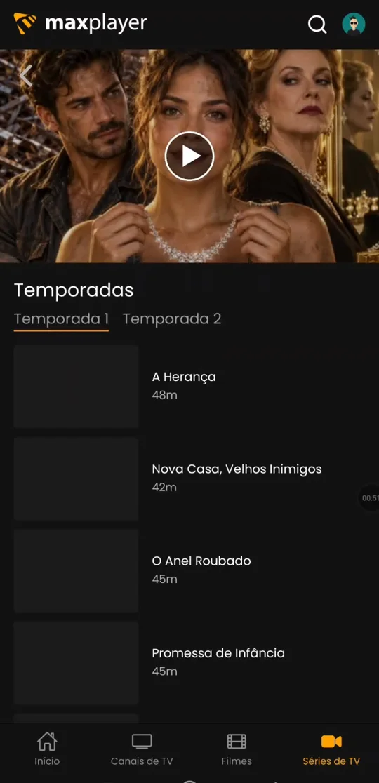 Temporadas e episódios organizados